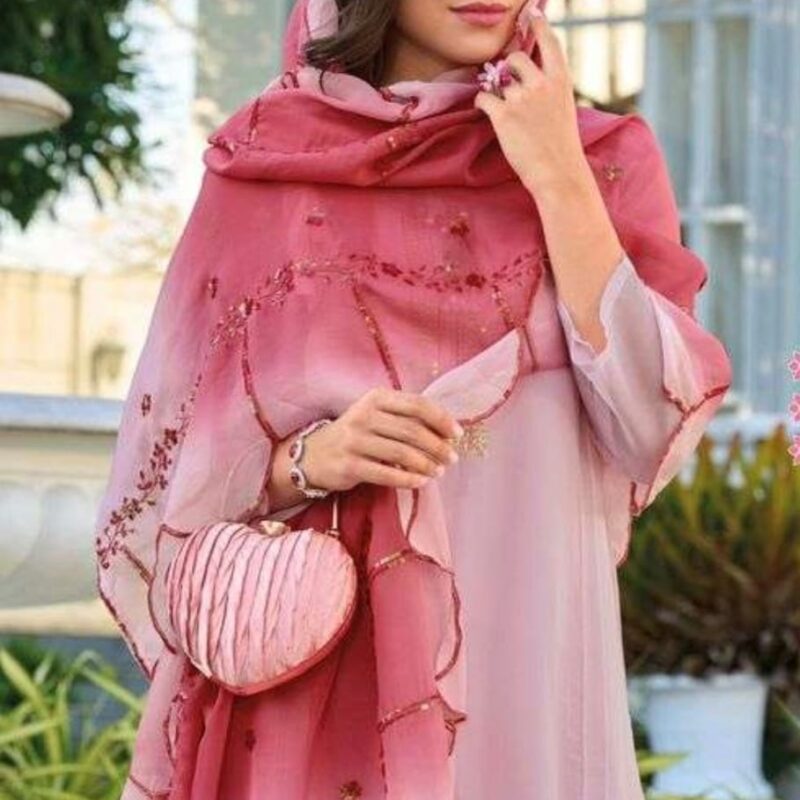 Soft Organza Embroidered Suit Set with Digital Printed Dupatta - Image 3