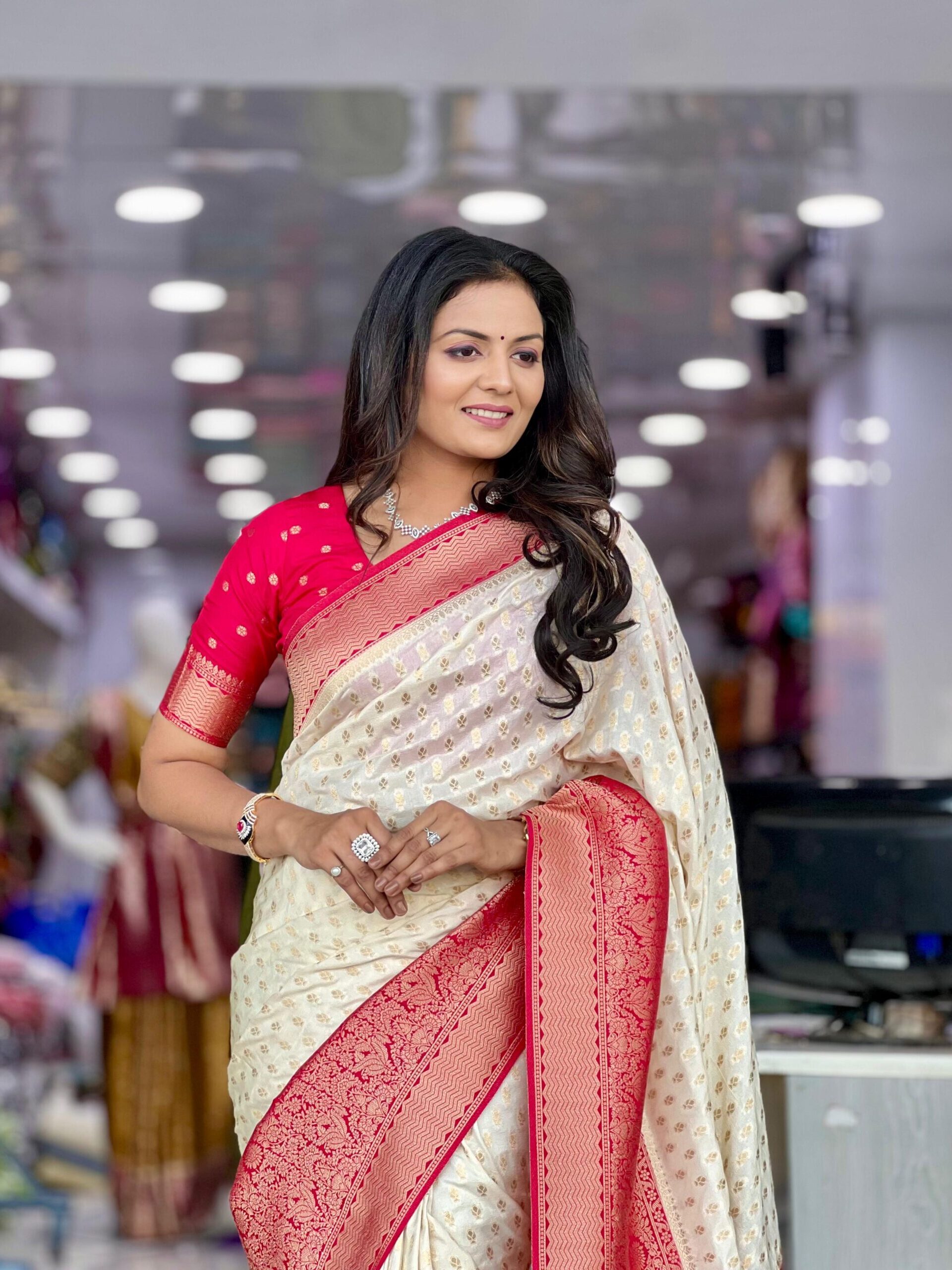 Designer Pure Soft Khadi Georgette Silk Saree with Contrast Weaving Blouse - Image 5