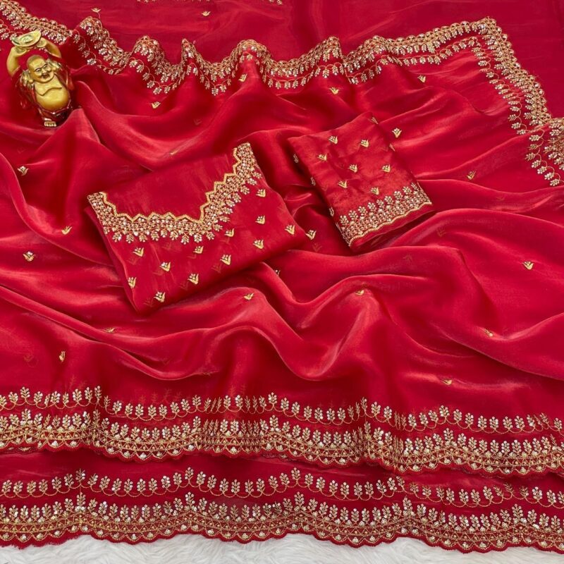 Primeisha Presenting Elegant Jimmy Choo Fabric Designer Saree with 3mm Sequins Embroidery & Matching Cut Work Border - Image 3