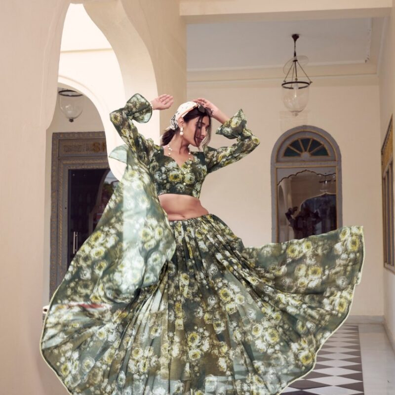 Primeisha presenting Marble Print Floral Saree with Pearl Lace Border – Elegant Weightless Drape - Image 5