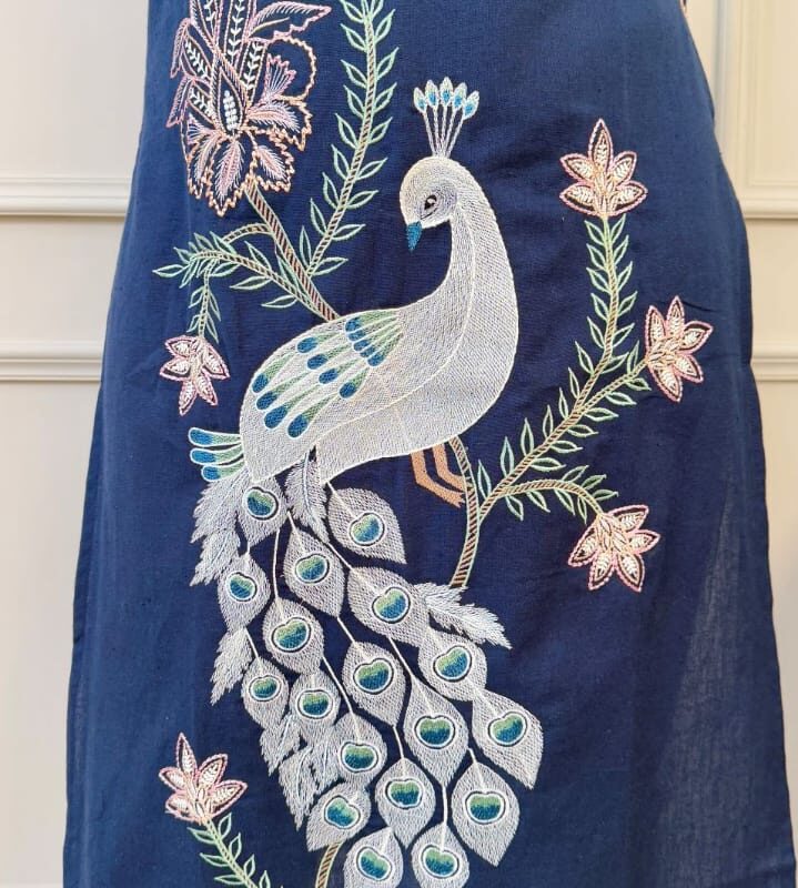 Primeisha Presenting Elegant Blue Pure Cotton Embroidered Kurti with Pant Set - Image 3