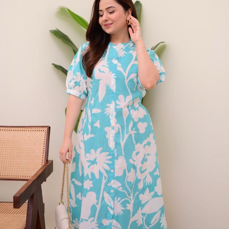 Primeisha Presenting Floral Everyday Wear Pure Cotton Dress with Button Detailing