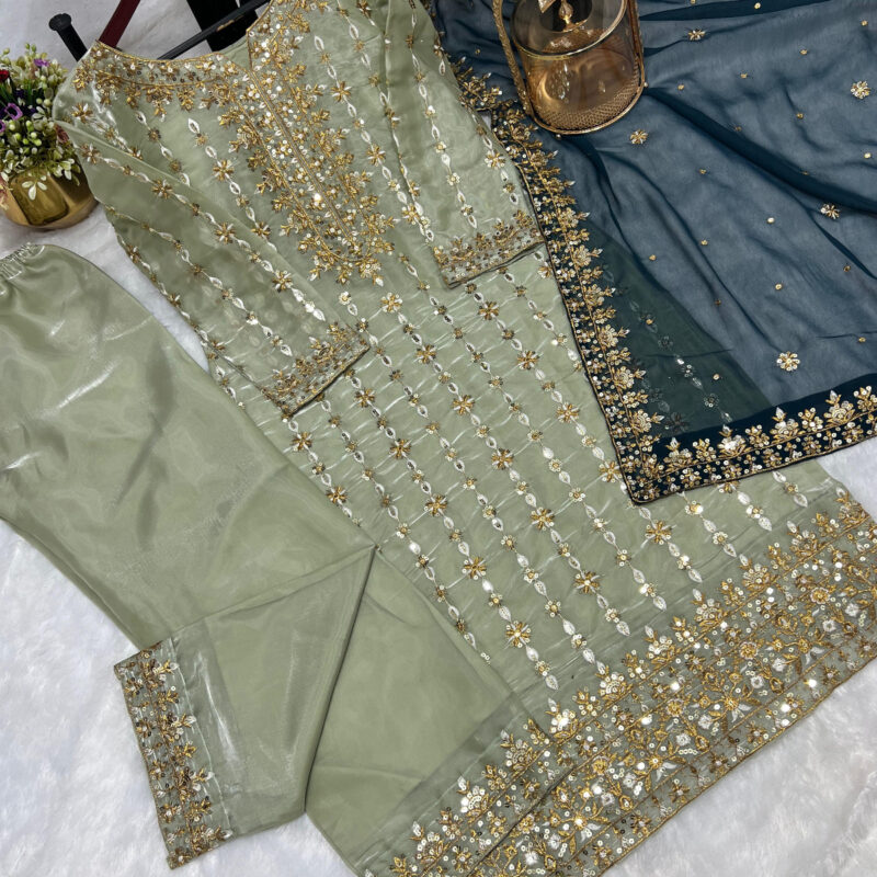 Primeisha Presenting Premium Jimmy Chu Silk Embroidered Kurti Set with Dupatta - Image 4