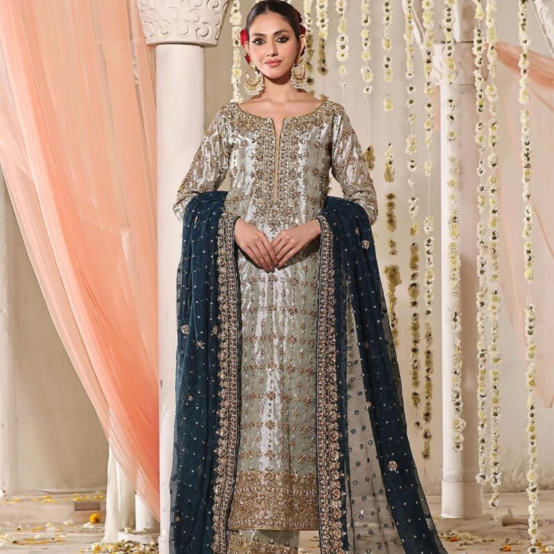 Primeisha Presenting Premium Jimmy Chu Silk Embroidered Kurti Set with Dupatta