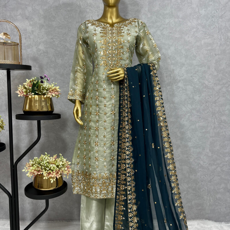 Primeisha Presenting Premium Jimmy Chu Silk Embroidered Kurti Set with Dupatta - Image 2
