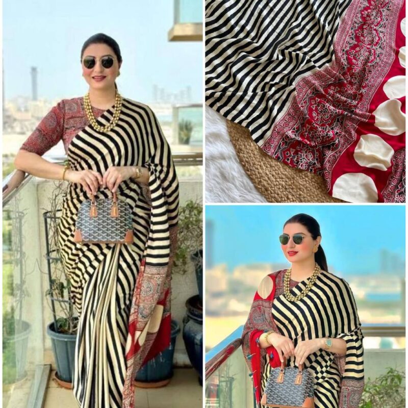 Original Semi Gajji Silk Printed Saree with Blouse Piece - Image 3