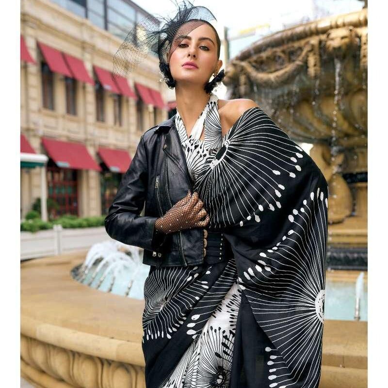 Printed Satin Crepe Saree - Image 3