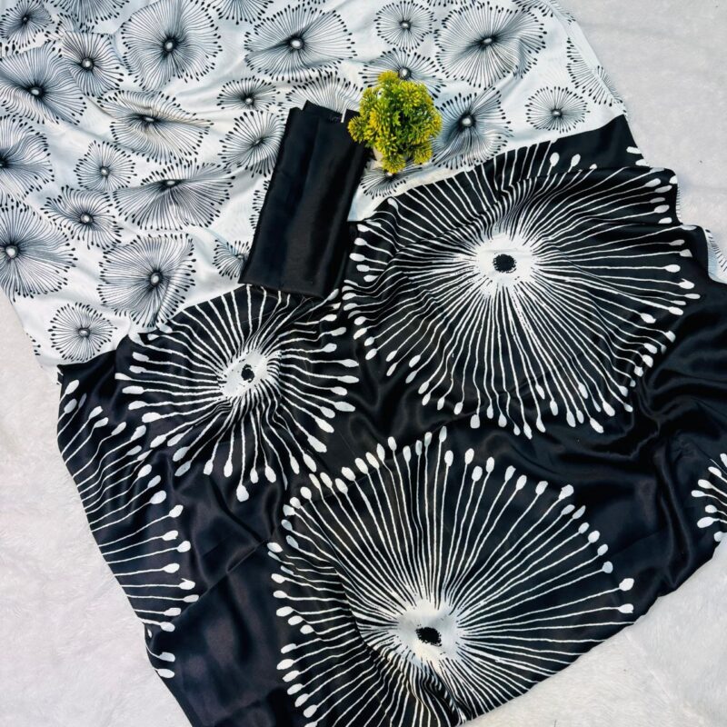 Printed Satin Crepe Saree - Image 2