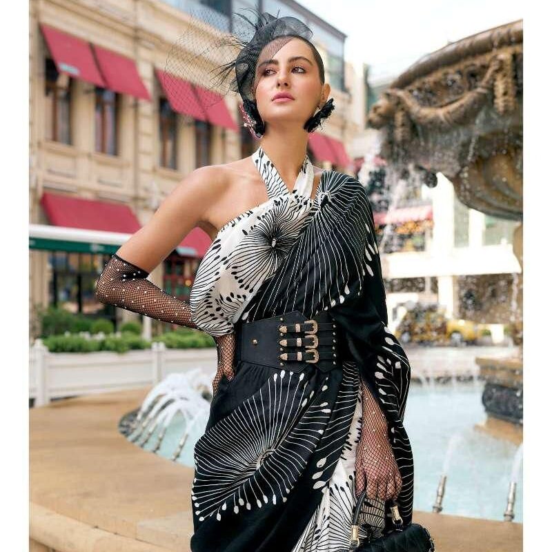 Printed Satin Crepe Saree