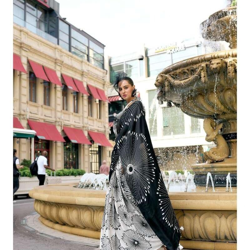 Printed Satin Crepe Saree - Image 4