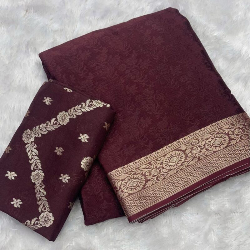 Viscose Chinon Weaving Saree with Dola Banarasi Blouse - Image 8