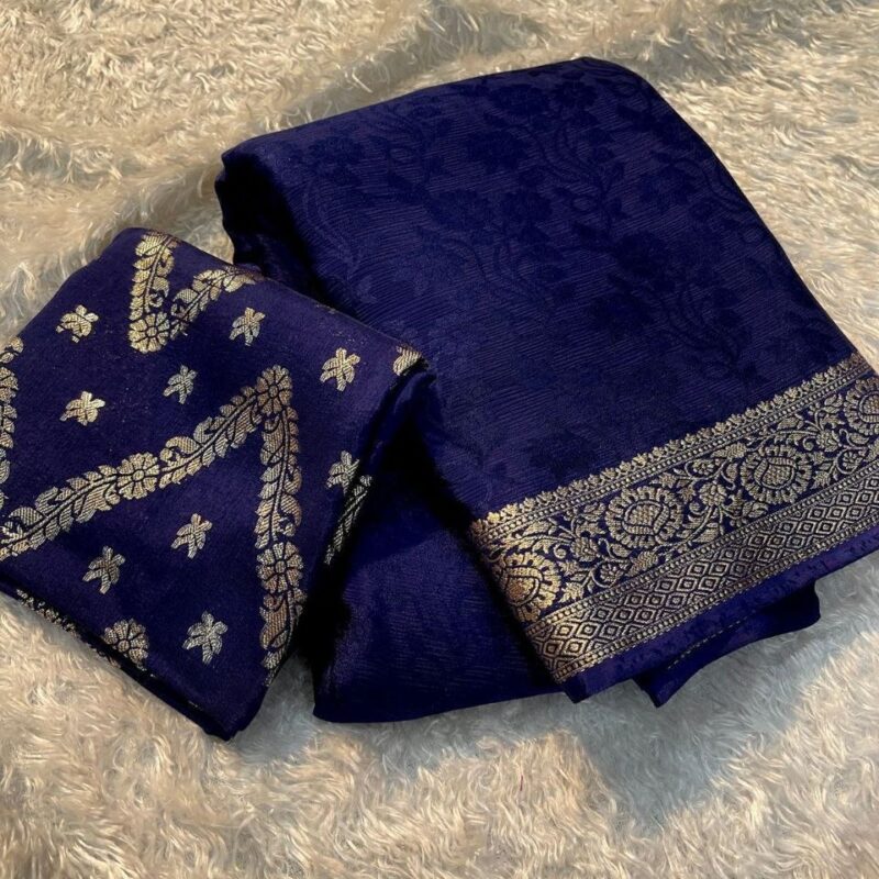 Viscose Chinon Weaving Saree with Dola Banarasi Blouse - Image 6