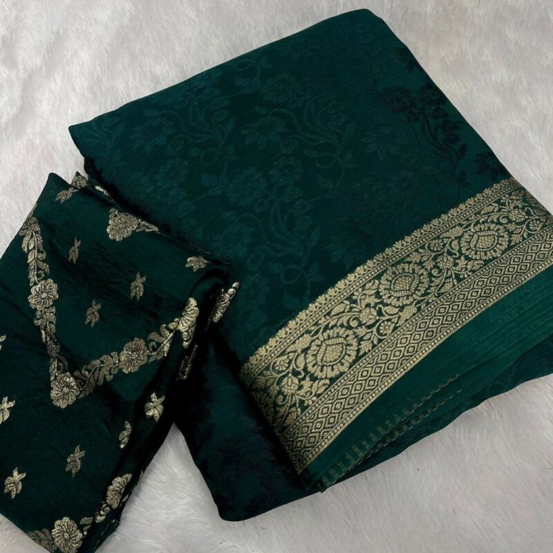 Viscose Chinon Weaving Saree with Dola Banarasi Blouse - Image 5