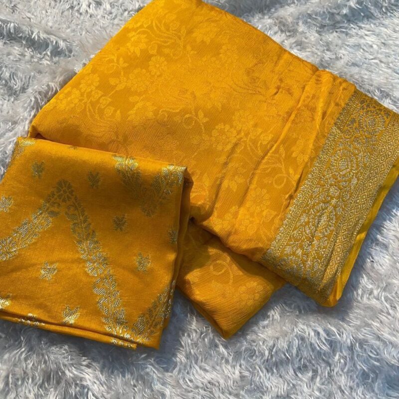 Viscose Chinon Weaving Saree with Dola Banarasi Blouse - Image 4