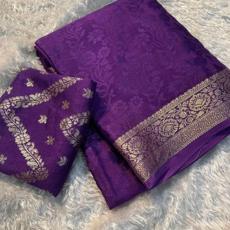 Viscose Chinon Weaving Saree with Dola Banarasi Blouse - Image 3