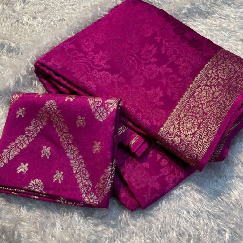 Viscose Chinon Weaving Saree with Dola Banarasi Blouse - Image 2