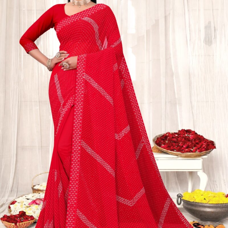 Heavy Swarovski Work Saree with Fancy Border & Running Blouse