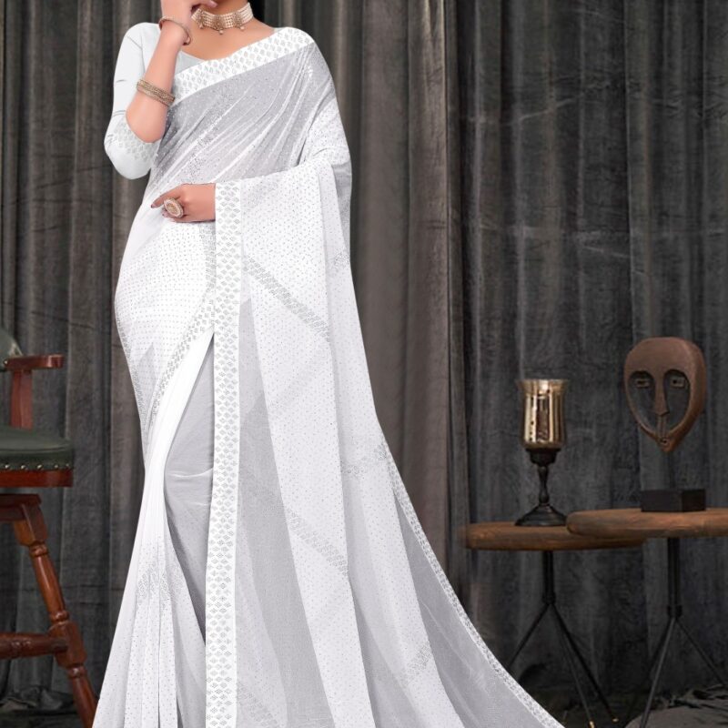 Heavy Swarovski Work Saree with Fancy Border & Running Blouse - Image 2