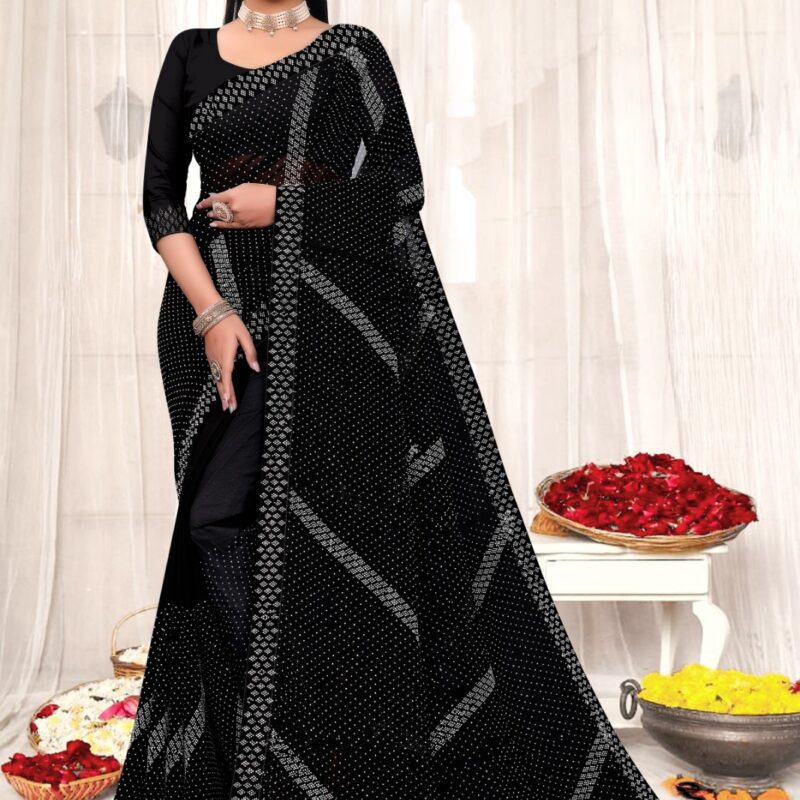 Heavy Swarovski Work Saree with Fancy Border & Running Blouse - Image 3