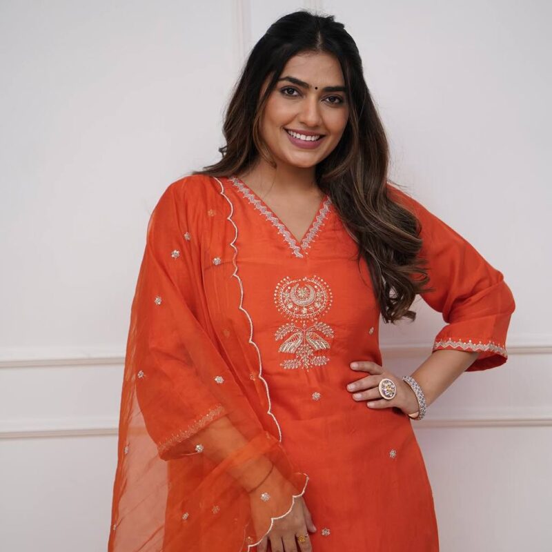 Viscose Chanderi Embroidered Suit Set with Organza Dupatta