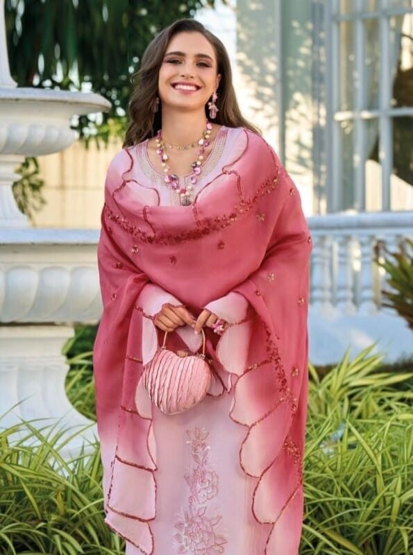 Soft Organza Embroidered Suit Set with Digital Printed Dupatta - Image 2