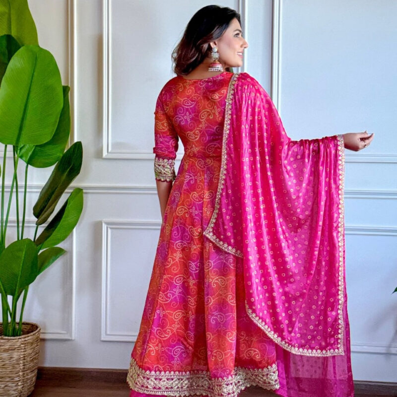 Bandhani Print Chinnon Kurti Set - Image 4