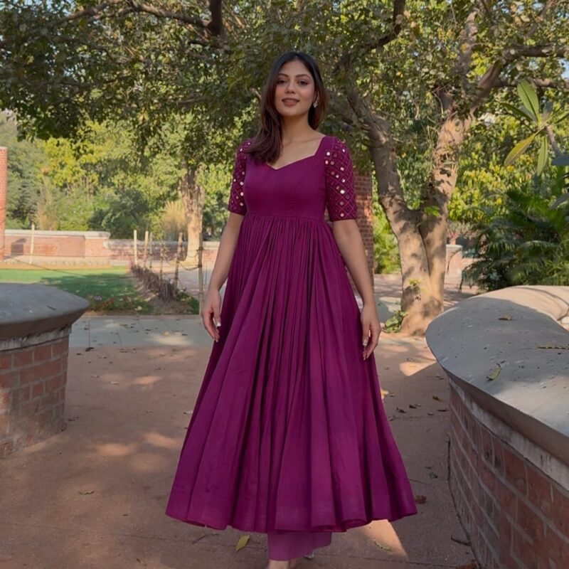 Special Cotton Anarkali Suit Set with Mirror Embroidery Work