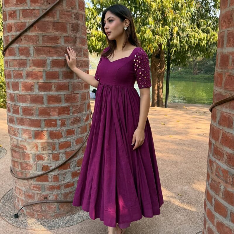 Special Cotton Anarkali Suit Set with Mirror Embroidery Work - Image 3