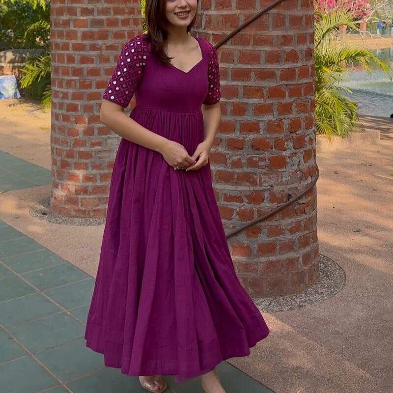 Special Cotton Anarkali Suit Set with Mirror Embroidery Work - Image 2